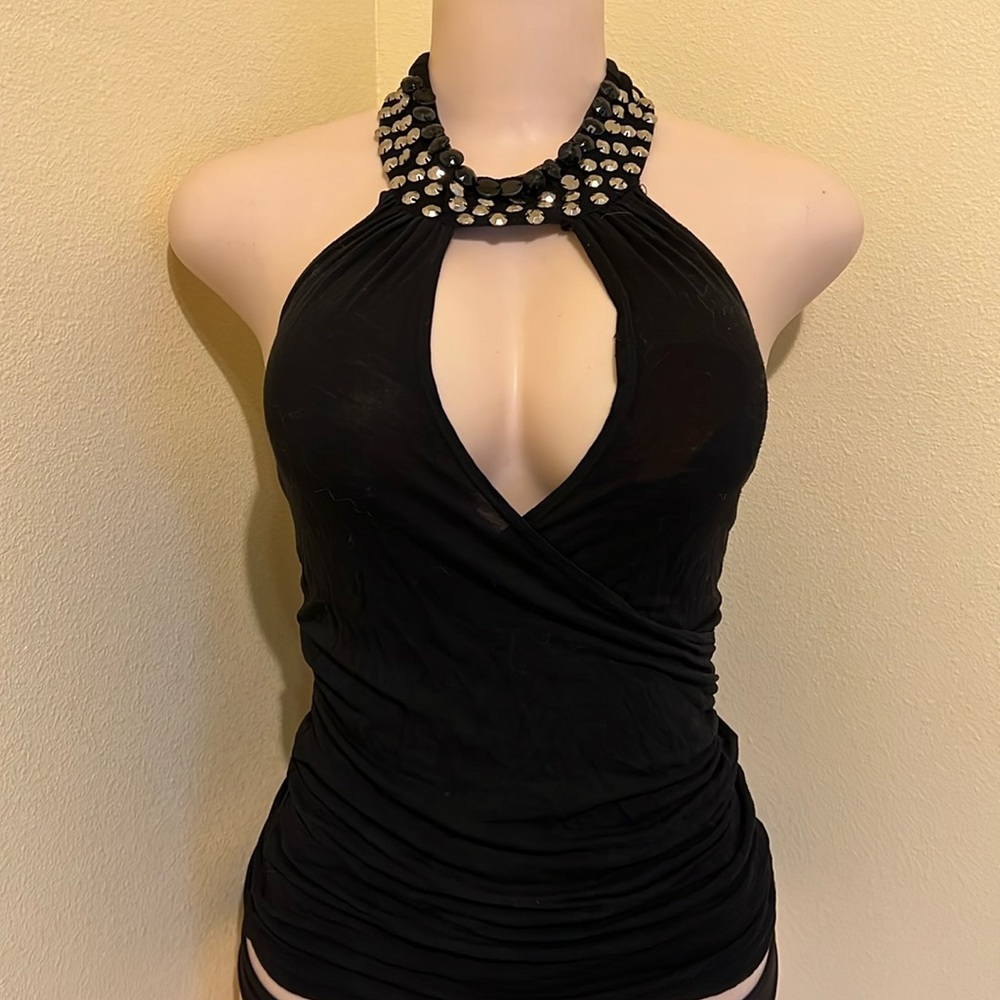 Black high neck cut out shirt